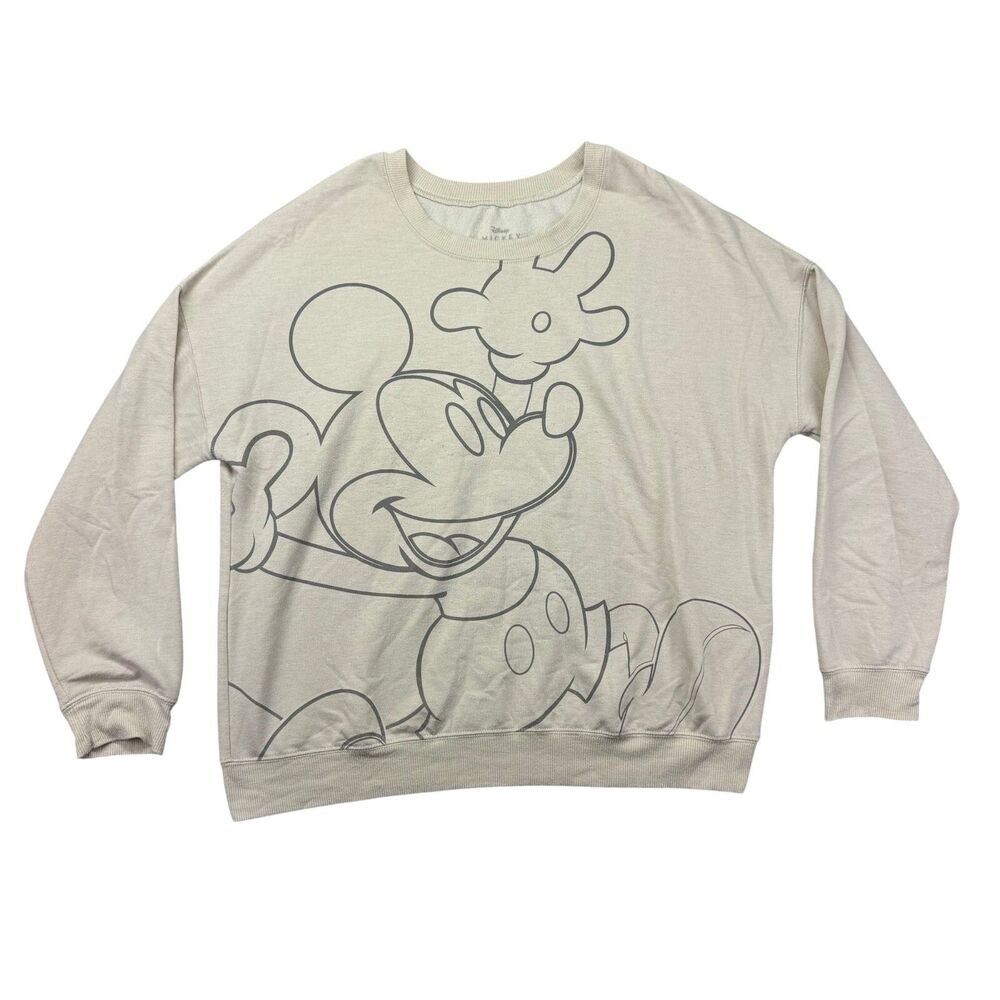 Mickey Mouse Pullover Women's Large White Graphic Crew Neck Long Sleeve Disney